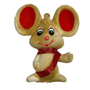 Vintage Flocked Mouse Christmas Ornament